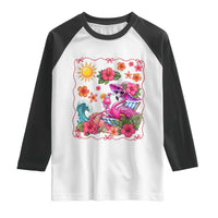 Funny Flamingo Tropical Floral Summer Vacation Graphic Raglan Shirt