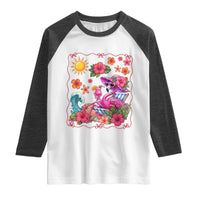 Funny Flamingo Tropical Floral Summer Vacation Graphic Raglan Shirt
