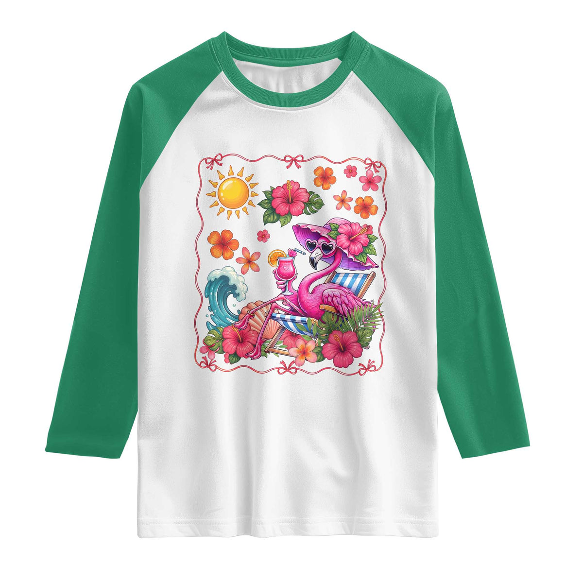Funny Flamingo Tropical Floral Summer Vacation Graphic Raglan Shirt