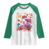 Funny Flamingo Tropical Floral Summer Vacation Graphic Raglan Shirt