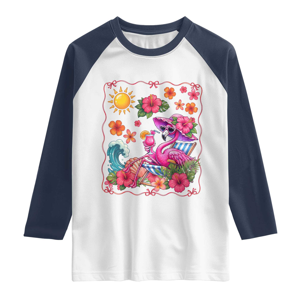 Funny Flamingo Tropical Floral Summer Vacation Graphic Raglan Shirt