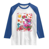 Funny Flamingo Tropical Floral Summer Vacation Graphic Raglan Shirt