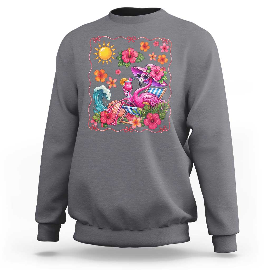 Funny Flamingo Tropical Floral Summer Vacation Graphic Sweatshirt