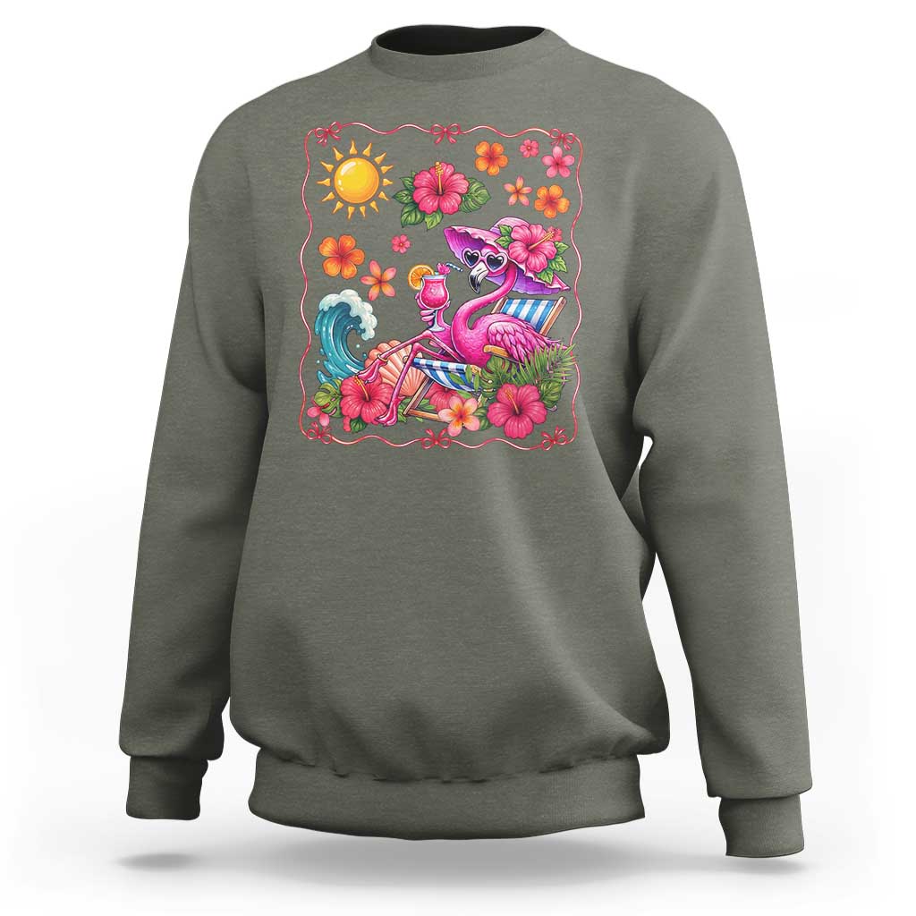 Funny Flamingo Tropical Floral Summer Vacation Graphic Sweatshirt