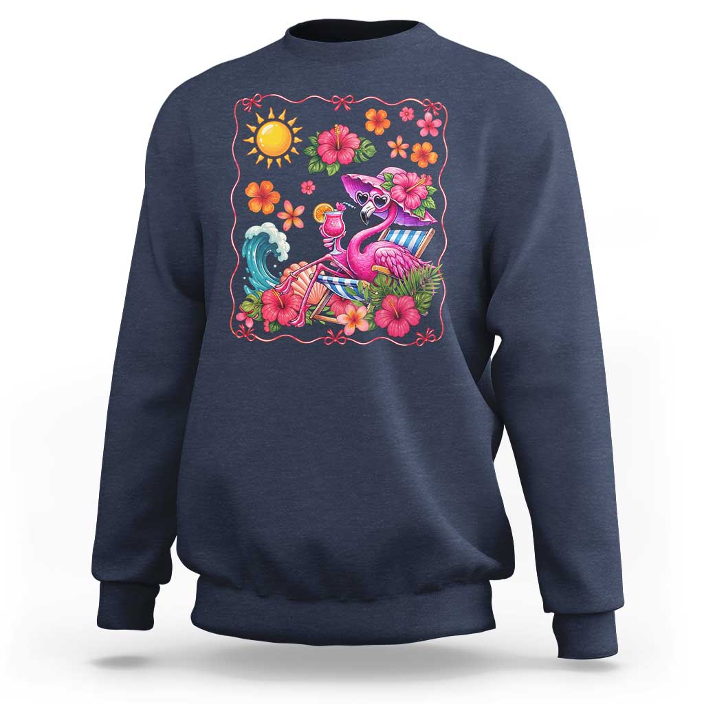 Funny Flamingo Tropical Floral Summer Vacation Graphic Sweatshirt