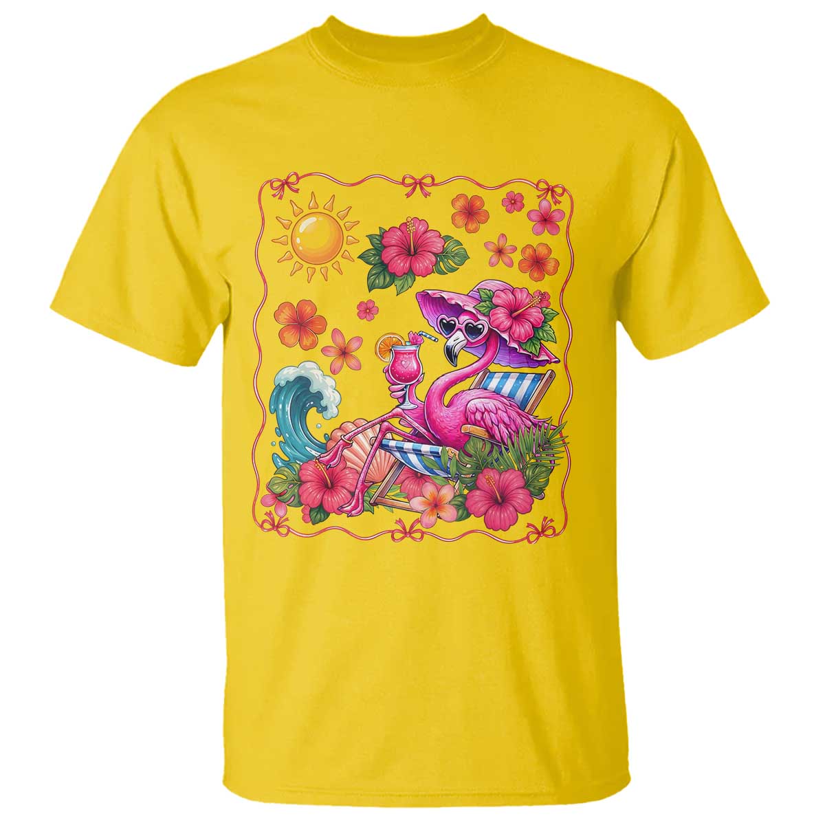 Funny Flamingo Tropical Floral Summer Vacation Graphic T Shirt