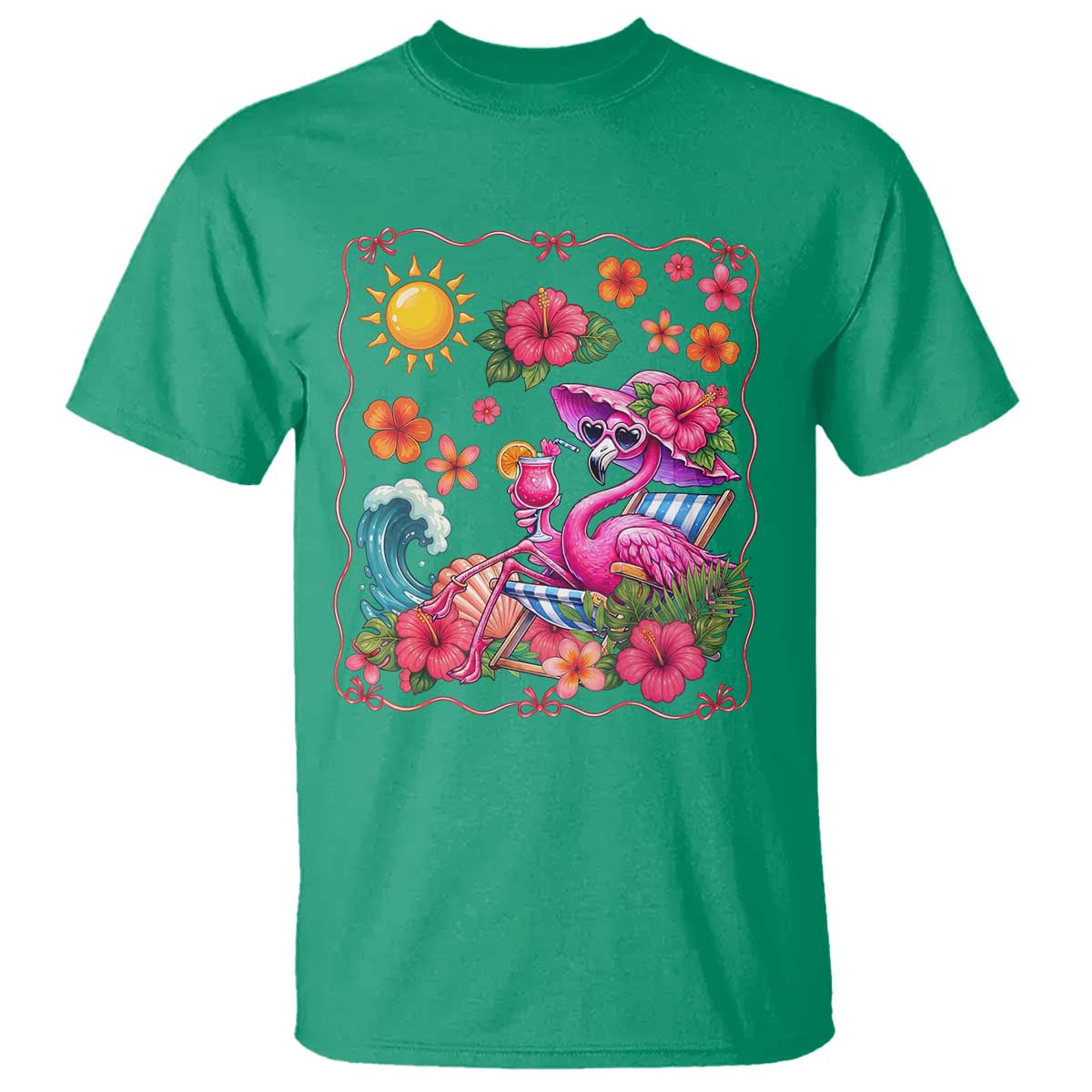 Funny Flamingo Tropical Floral Summer Vacation Graphic T Shirt