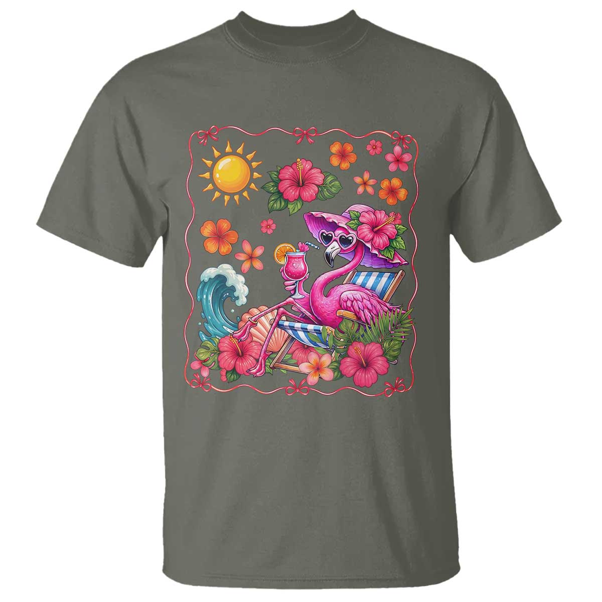 Funny Flamingo Tropical Floral Summer Vacation Graphic T Shirt