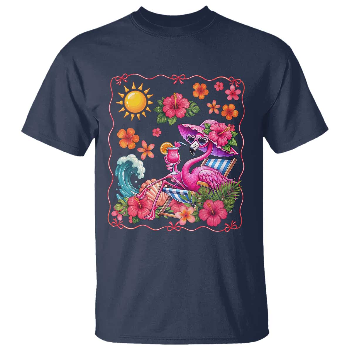 Funny Flamingo Tropical Floral Summer Vacation Graphic T Shirt