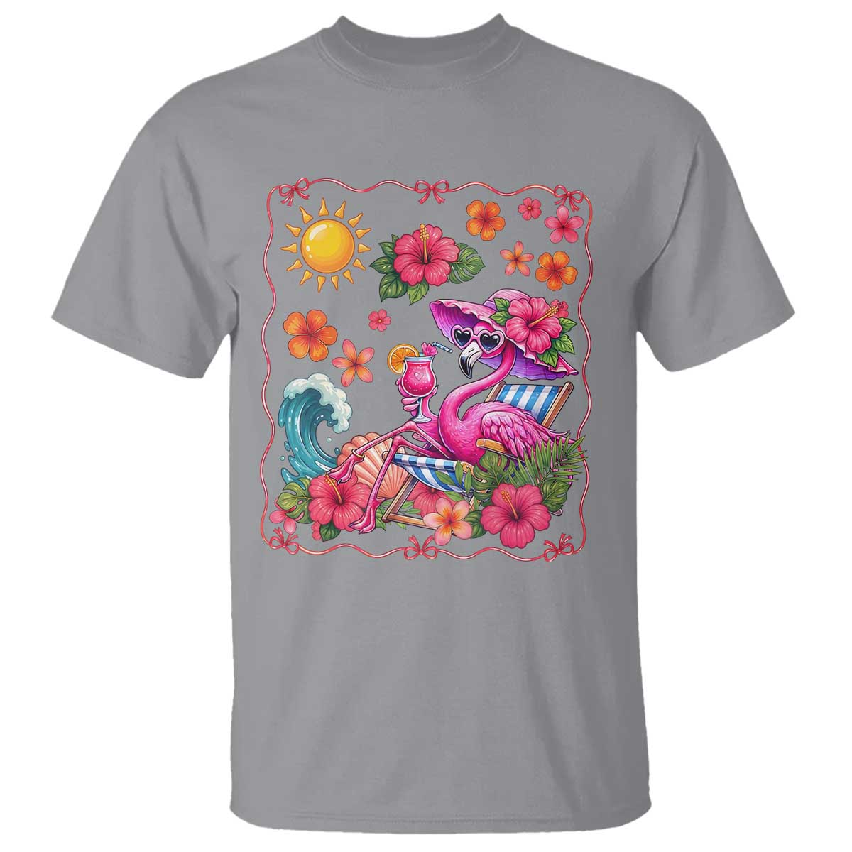 Funny Flamingo Tropical Floral Summer Vacation Graphic T Shirt