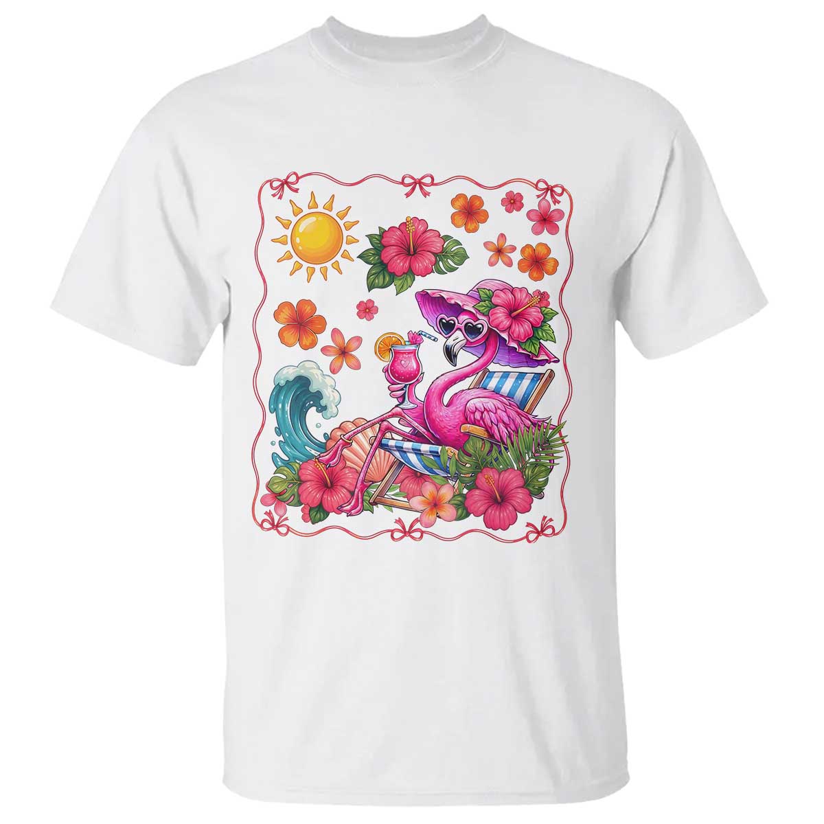 Funny Flamingo Tropical Floral Summer Vacation Graphic T Shirt