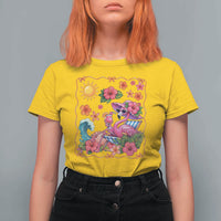 Funny Flamingo Tropical Floral Summer Vacation Graphic T Shirt For Women