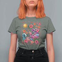 Funny Flamingo Tropical Floral Summer Vacation Graphic T Shirt For Women