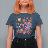 Funny Flamingo Tropical Floral Summer Vacation Graphic T Shirt For Women