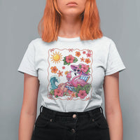 Funny Flamingo Tropical Floral Summer Vacation Graphic T Shirt For Women