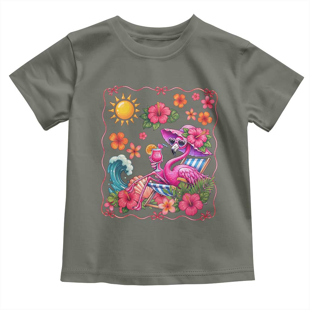 Funny Flamingo Tropical Floral Summer Vacation Graphic Toddler T Shirt