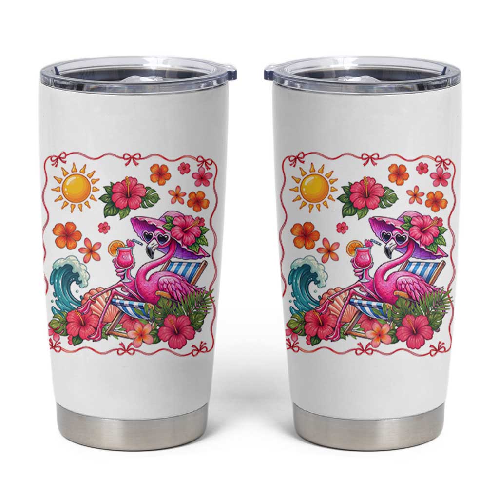 Funny Flamingo Tropical Floral Summer Vacation Graphic Tumbler Cup