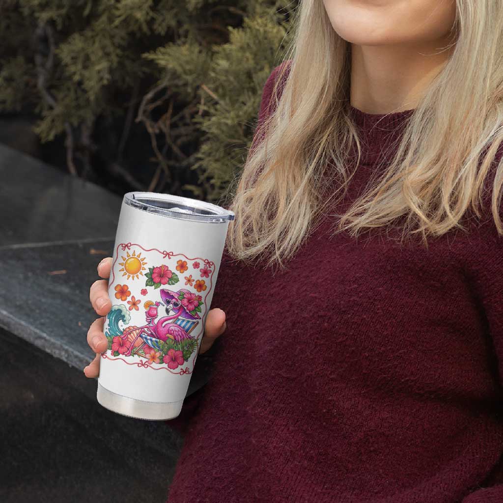 Funny Flamingo Tropical Floral Summer Vacation Graphic Tumbler Cup