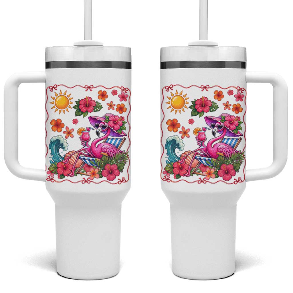 Funny Flamingo Tropical Floral Summer Vacation Graphic Tumbler With Handle