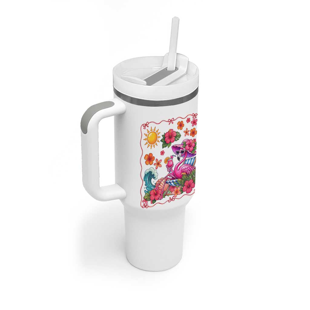 Funny Flamingo Tropical Floral Summer Vacation Graphic Tumbler With Handle