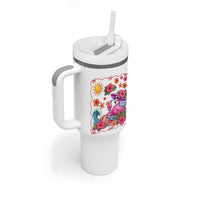 Funny Flamingo Tropical Floral Summer Vacation Graphic Tumbler With Handle