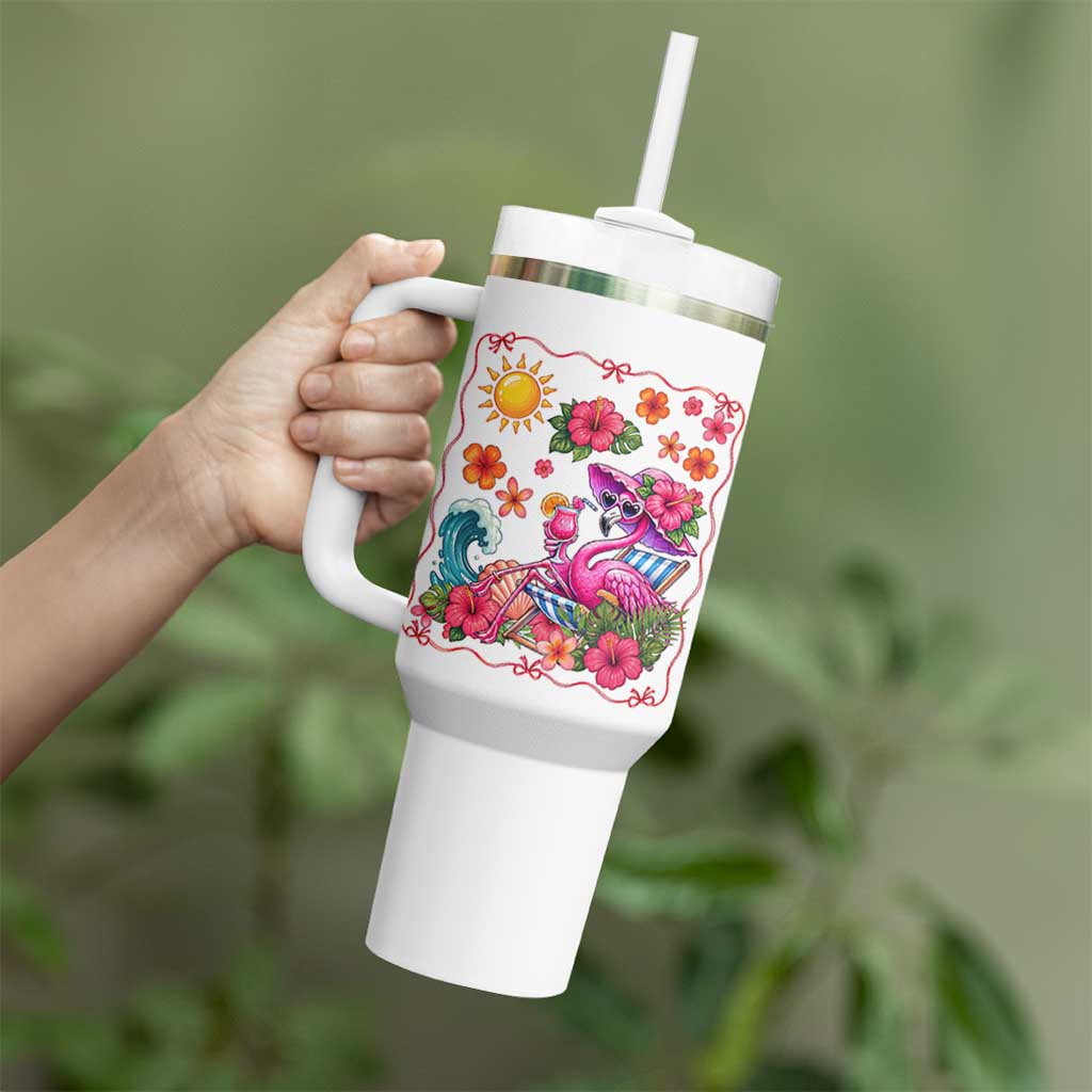 Funny Flamingo Tropical Floral Summer Vacation Graphic Tumbler With Handle