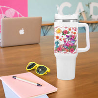 Funny Flamingo Tropical Floral Summer Vacation Graphic Tumbler With Handle