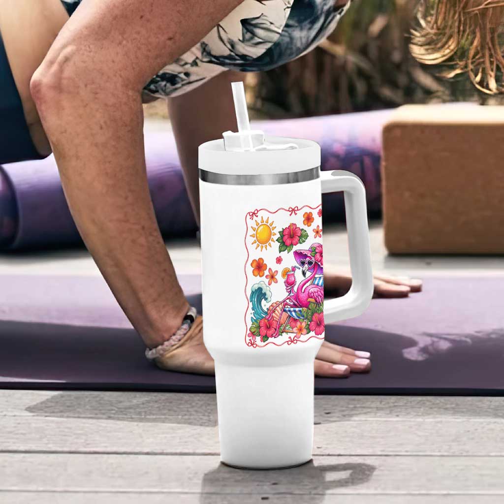 Funny Flamingo Tropical Floral Summer Vacation Graphic Tumbler With Handle