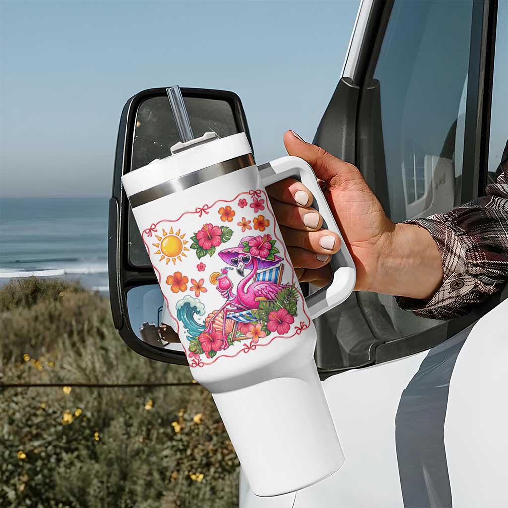 Funny Flamingo Tropical Floral Summer Vacation Graphic Tumbler With Handle