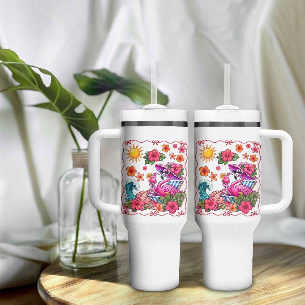 Funny Flamingo Tropical Floral Summer Vacation Graphic Tumbler With Handle
