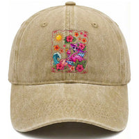 Funny Flamingo Tropical Floral Summer Vacation Graphic Washed Cotton Baseball Cap