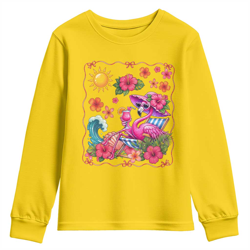 Funny Flamingo Tropical Floral Summer Vacation Graphic Youth Sweatshirt