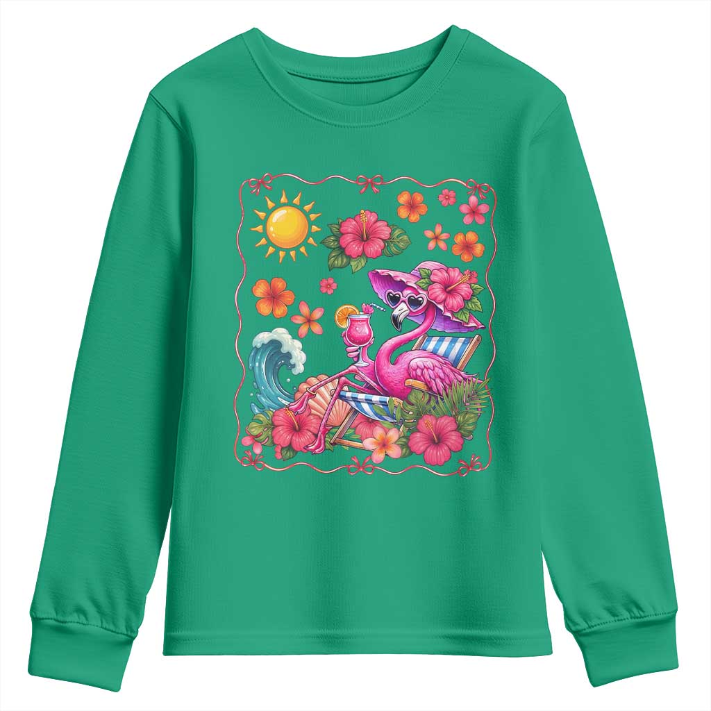 Funny Flamingo Tropical Floral Summer Vacation Graphic Youth Sweatshirt
