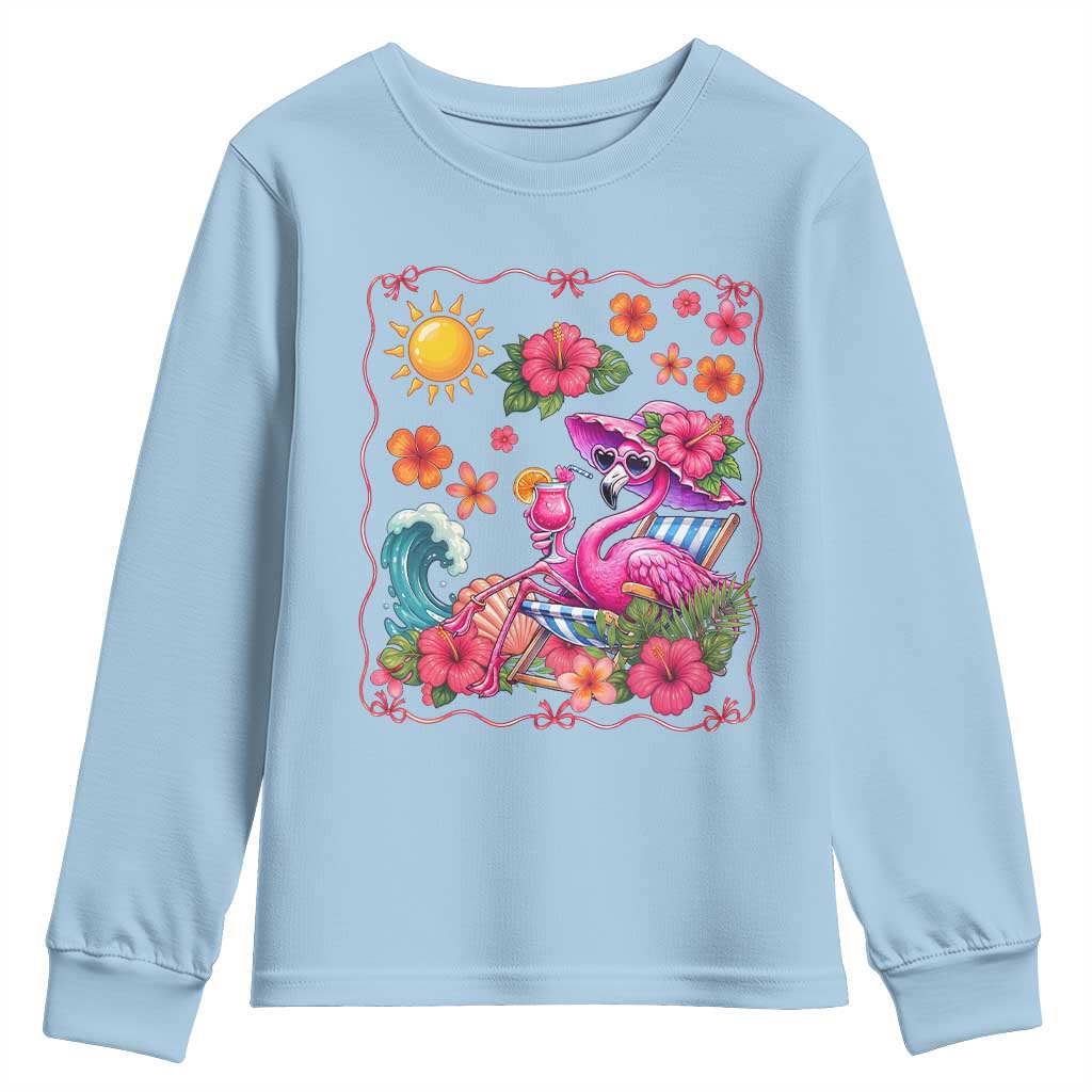 Funny Flamingo Tropical Floral Summer Vacation Graphic Youth Sweatshirt
