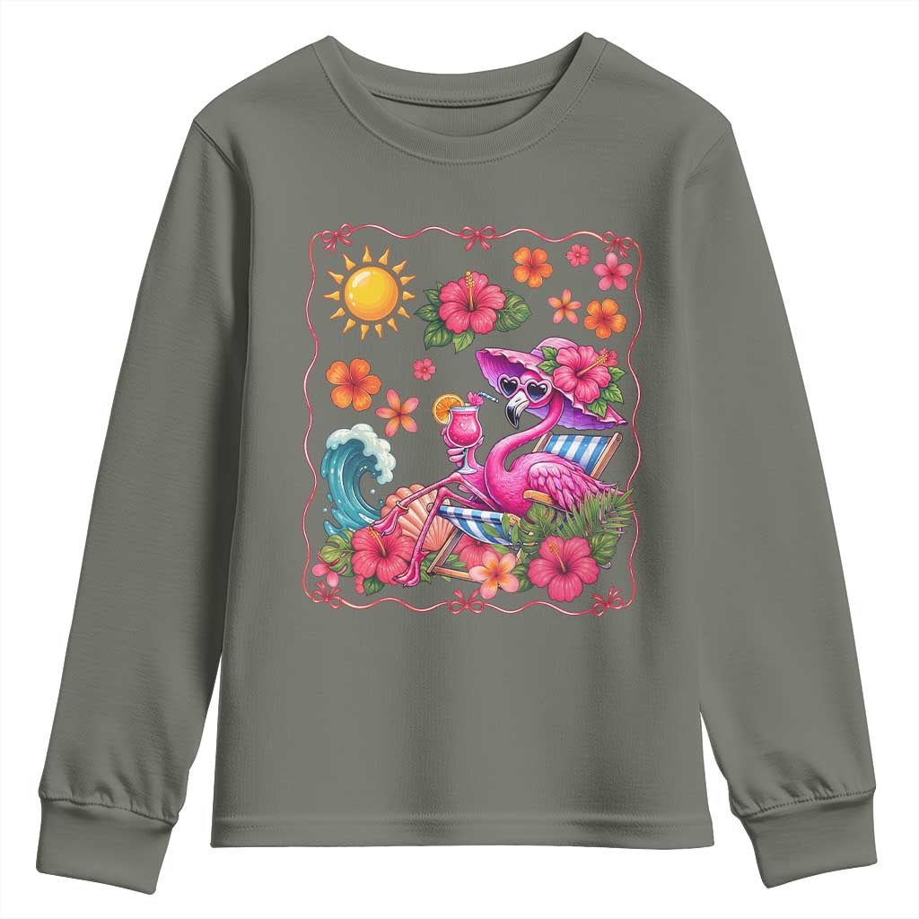 Funny Flamingo Tropical Floral Summer Vacation Graphic Youth Sweatshirt