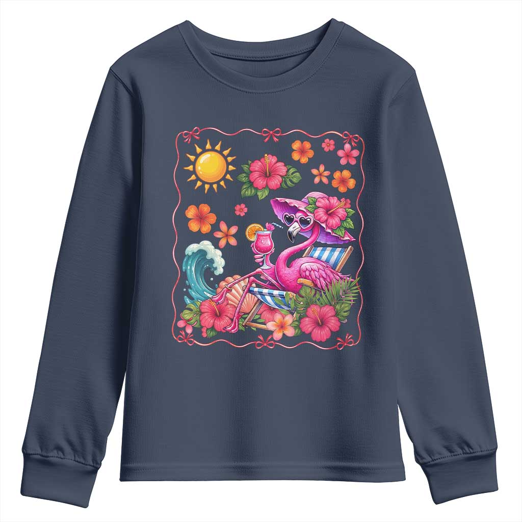 Funny Flamingo Tropical Floral Summer Vacation Graphic Youth Sweatshirt