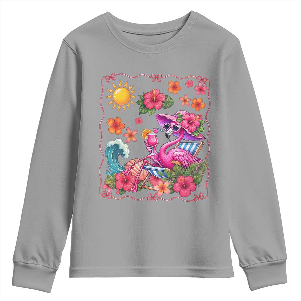 Funny Flamingo Tropical Floral Summer Vacation Graphic Youth Sweatshirt