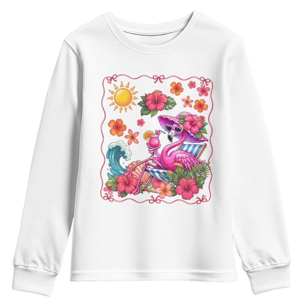 Funny Flamingo Tropical Floral Summer Vacation Graphic Youth Sweatshirt