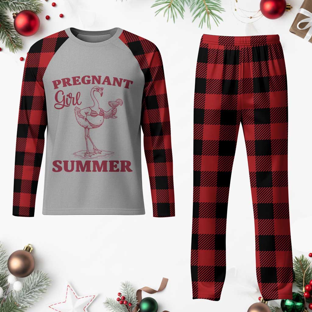 Flamingo Pregnancy Announcement Plaid Pajama Set Summer Beach Mom To Be Gift