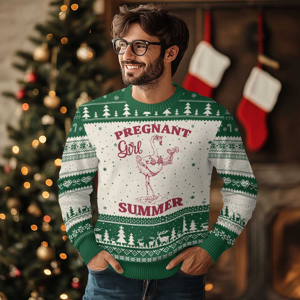 Flamingo Pregnancy Announcement Ugly Christmas Sweater Summer Beach Mom To Be Gift
