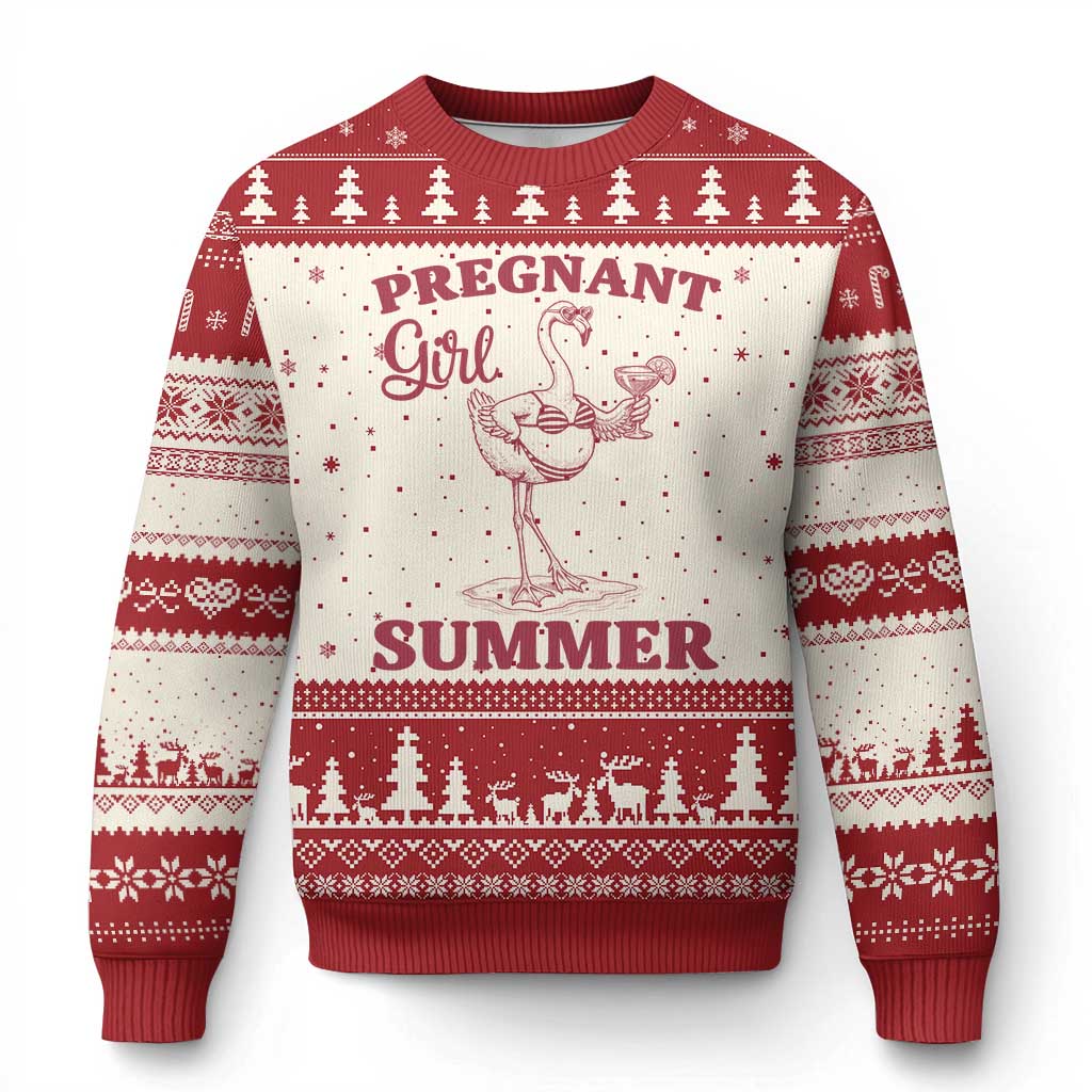 Flamingo Pregnancy Announcement Ugly Christmas Sweater Summer Beach Mom To Be Gift