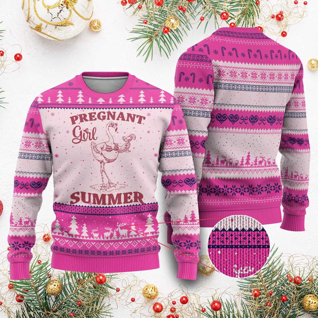 Flamingo Pregnancy Announcement Ugly Christmas Sweater Summer Beach Mom To Be Gift