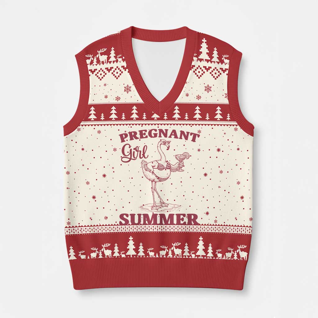 Flamingo Pregnancy Announcement V-Neck Knit Sweater Vest Summer Beach Mom To Be Gift
