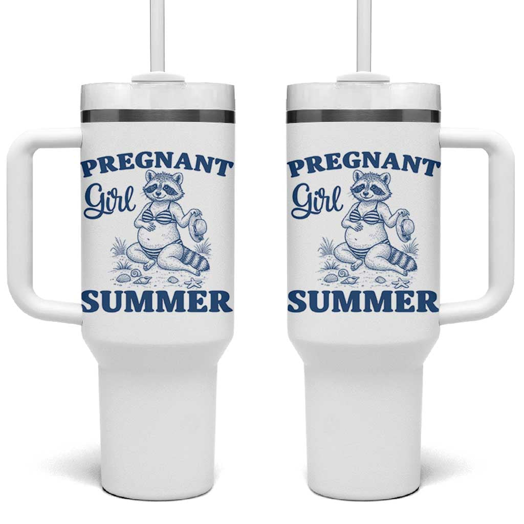 Raccoon Pregnancy Announcement Tumbler With Handle Summer Beach Mom To Be Gift