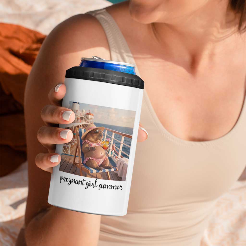 Summer Capybara Pregnancy 4 in 1 Can Cooler Tumbler Baby Announcement Gift
