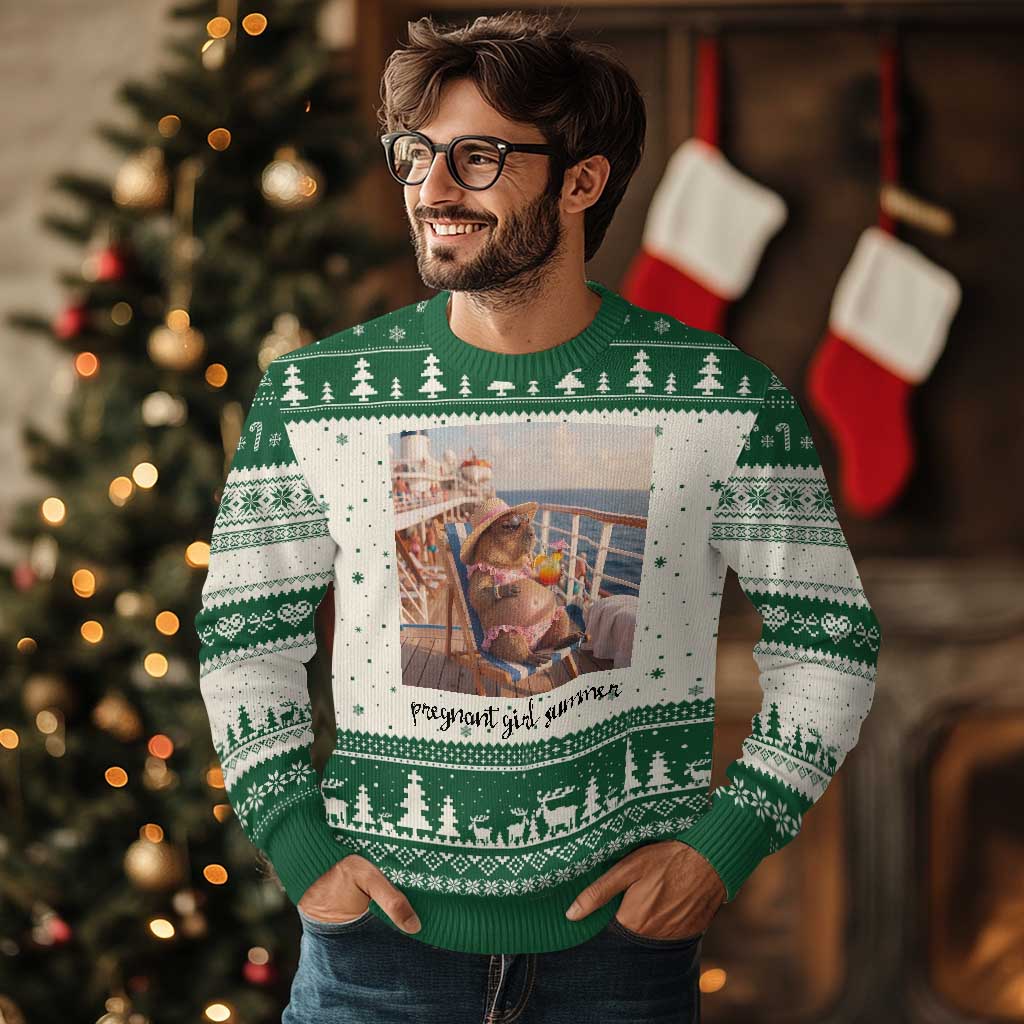 Summer Capybara Pregnancy Ugly Christmas Sweater Baby Announcement Gift