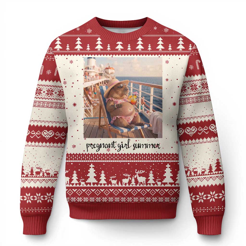 Summer Capybara Pregnancy Ugly Christmas Sweater Baby Announcement Gift