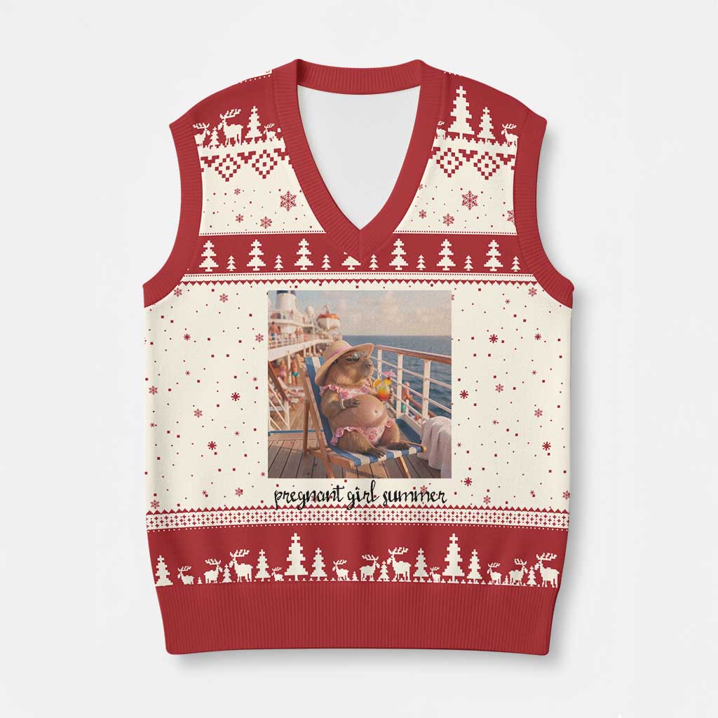 Summer Capybara Pregnancy V-Neck Knit Sweater Vest Baby Announcement Gift