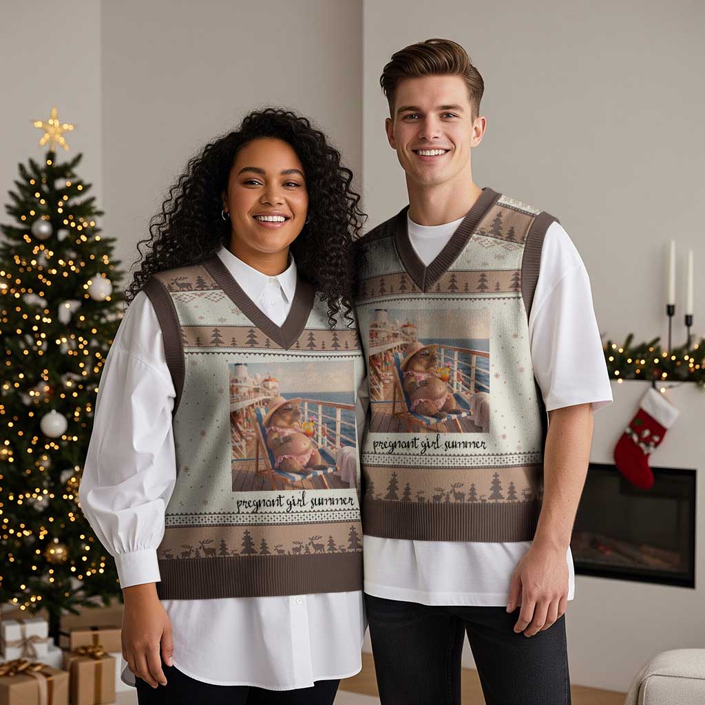 Summer Capybara Pregnancy V-Neck Knit Sweater Vest Baby Announcement Gift