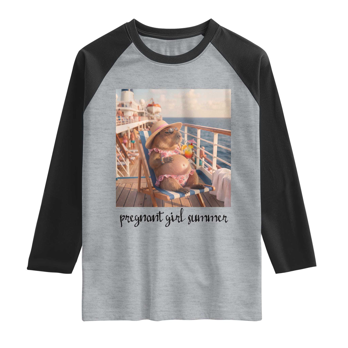 Summer Capybara Pregnancy Raglan Shirt Baby Announcement Gift